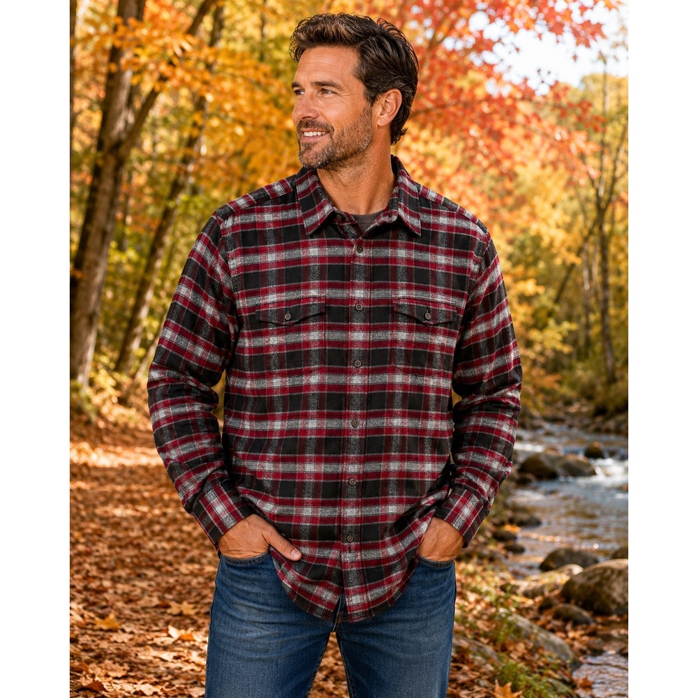 UNTUCKit Mens XXL Red Grey Black Plaid Flannel Button Down Shirt Cotton Long Slv